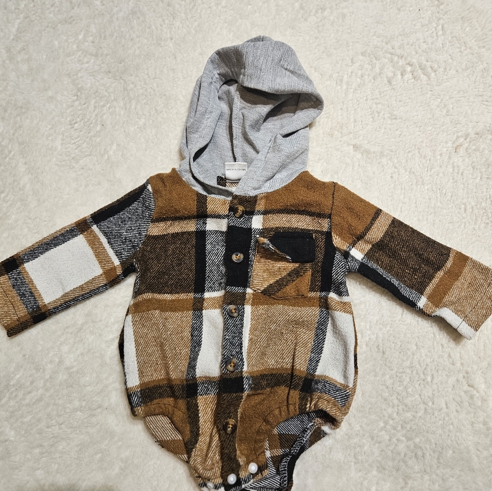 Plaid Hooded Baby Onesie